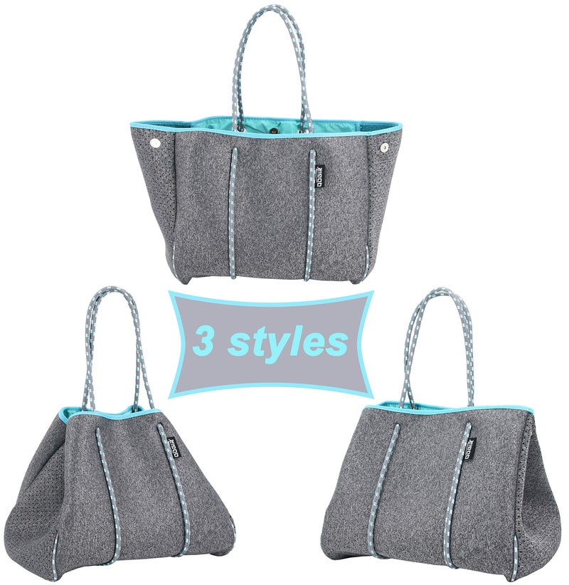 QOGiR Neoprene Multipurpose Beach Bag Tote with Inner Zipper Pocket (Elegant Grey, X-Large) - Image 5